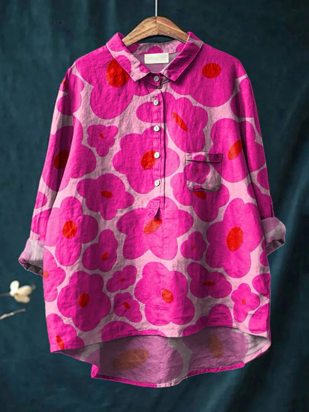 Rieke | Blusa casual da donna con motivo floreale rosa acceso — 1