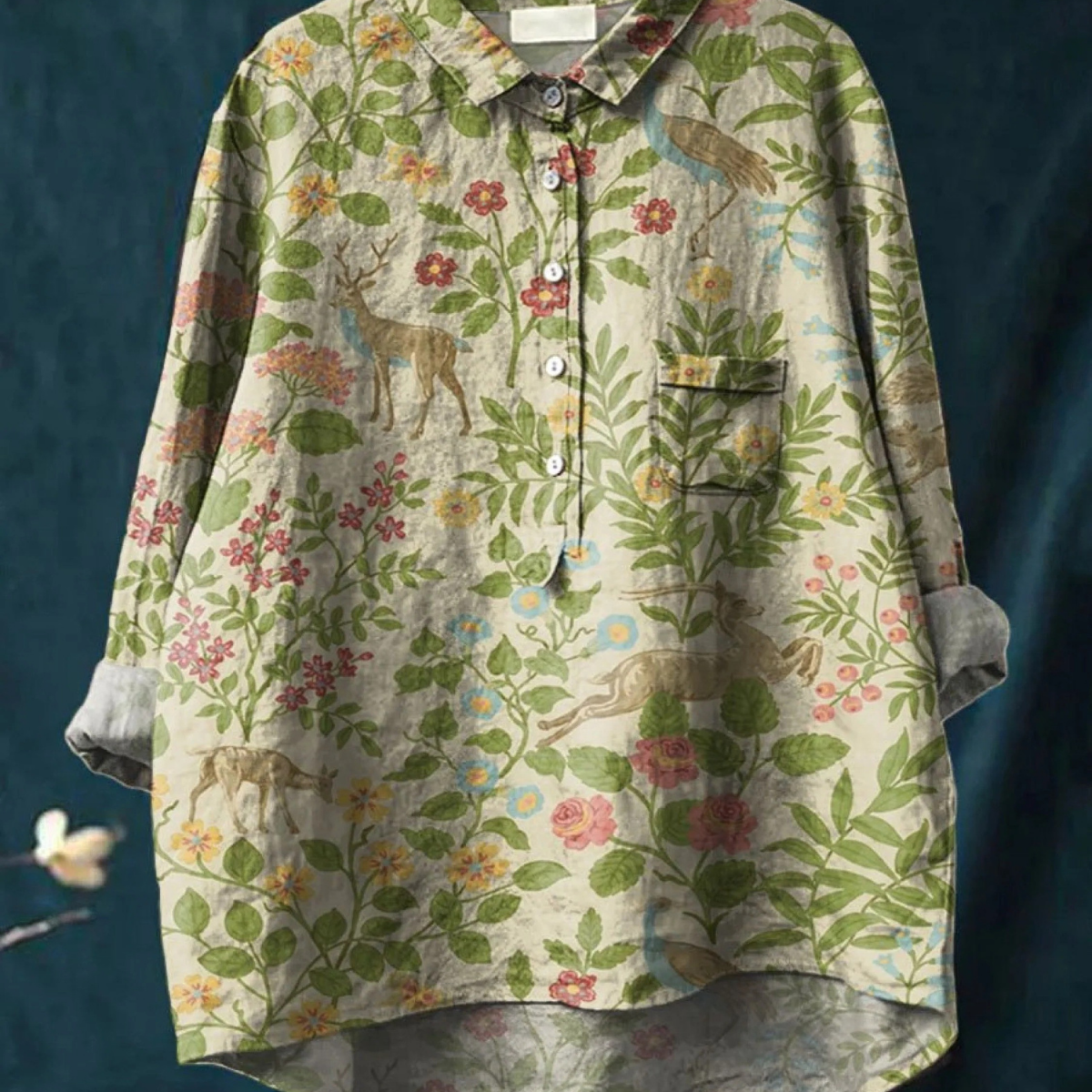 Emilia | T-shirt casual con motivo floreale e animale vintage — 2