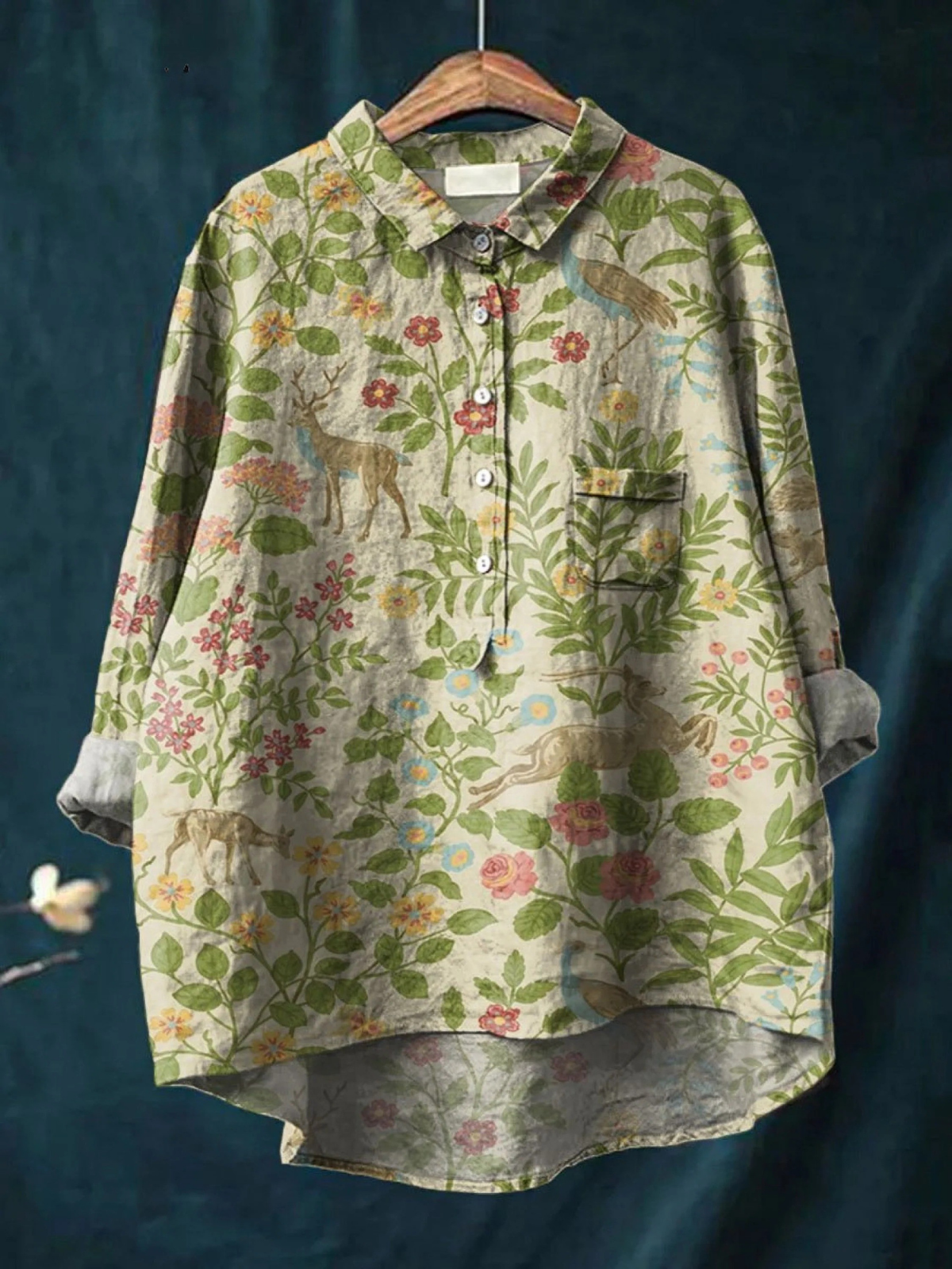 Emilia | T-shirt casual con motivo floreale e animale vintage — 2