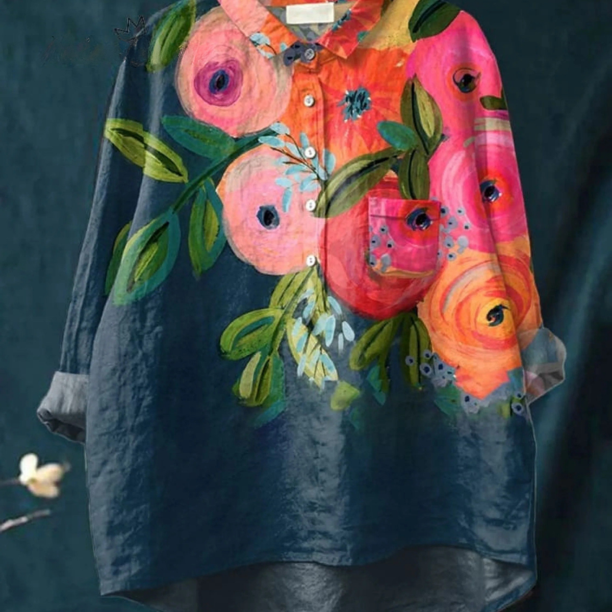Katrin | T-shirt casual con motivo floreale artistico — 1