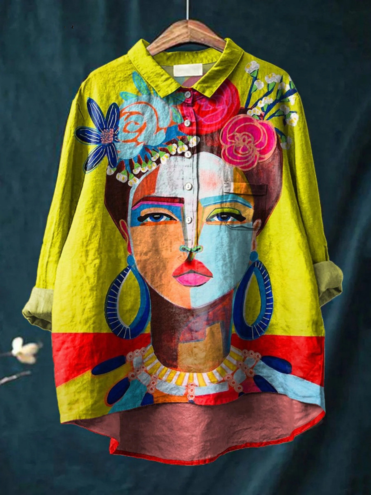 Elena | T-shirt casual con ritratto di Frida stampato ad olio — 1