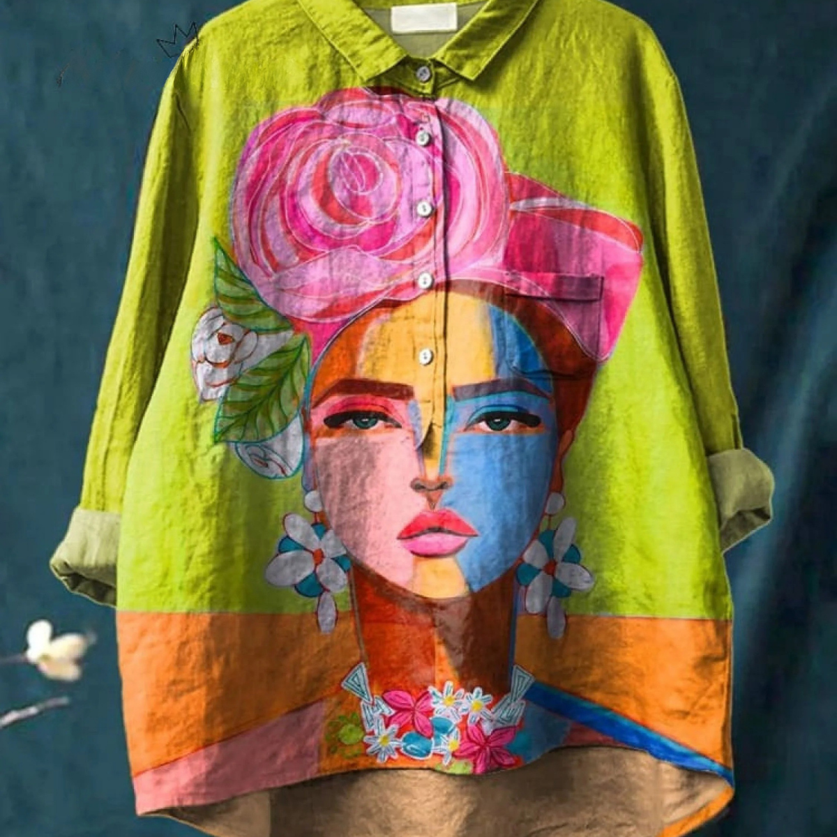 Elena | T-shirt casual con ritratto di Frida stampato ad olio — 2