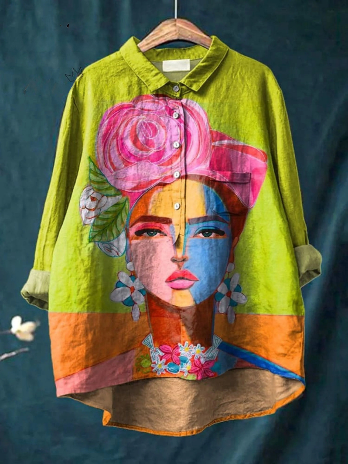 Elena | T-shirt casual con ritratto di Frida stampato ad olio — 2