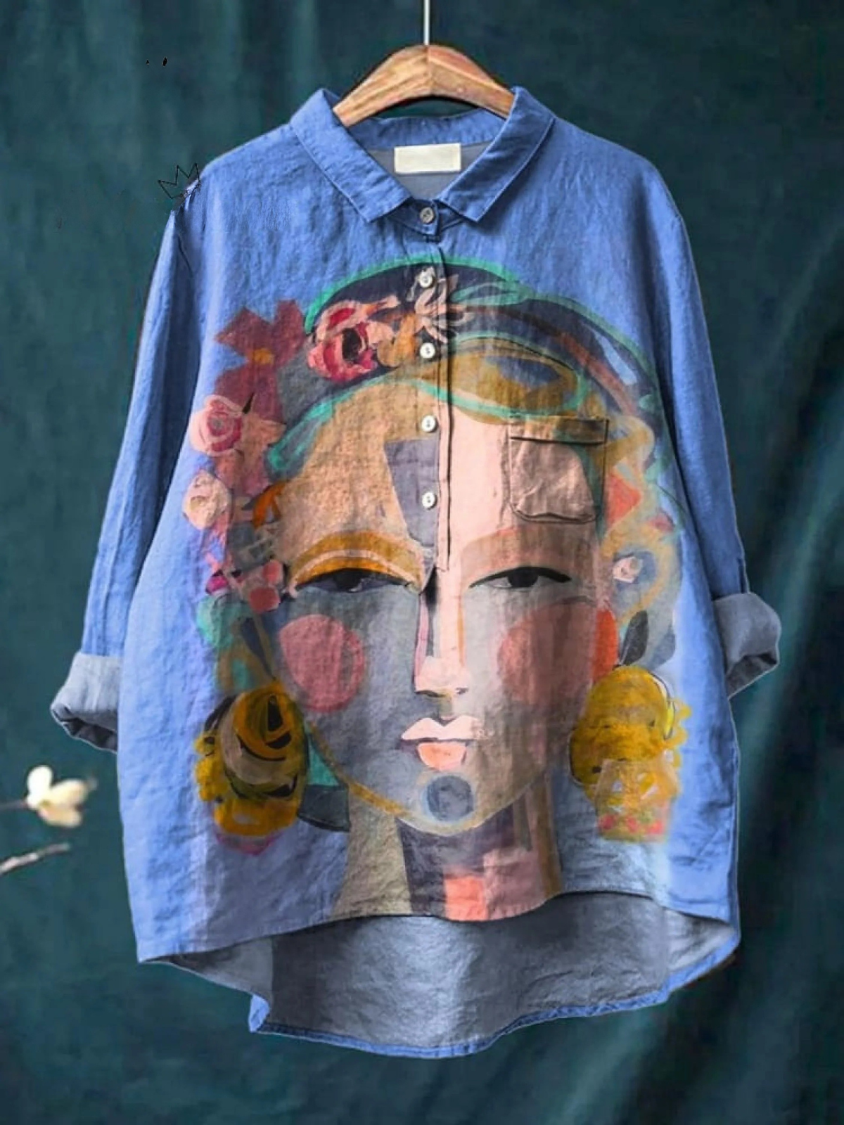 Elena | T-shirt casual con ritratto di Frida stampato ad olio — 3