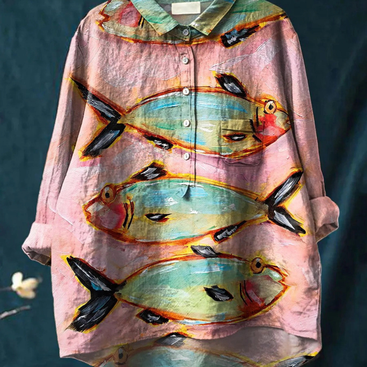 Lara | T-shirt casual da donna con pesci vintage art — 1