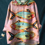 Lara | T-shirt casual da donna con pesci vintage art — 1