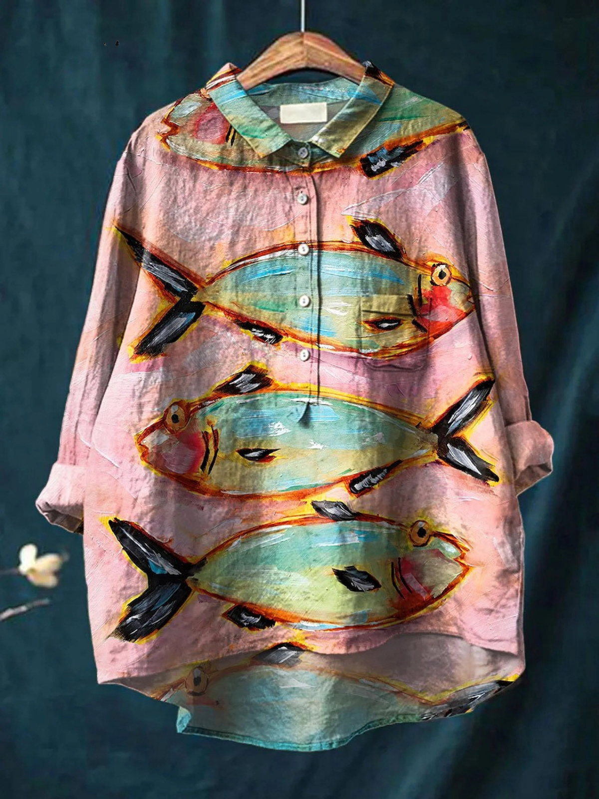 Lara | T-shirt casual da donna con pesci vintage art — 1