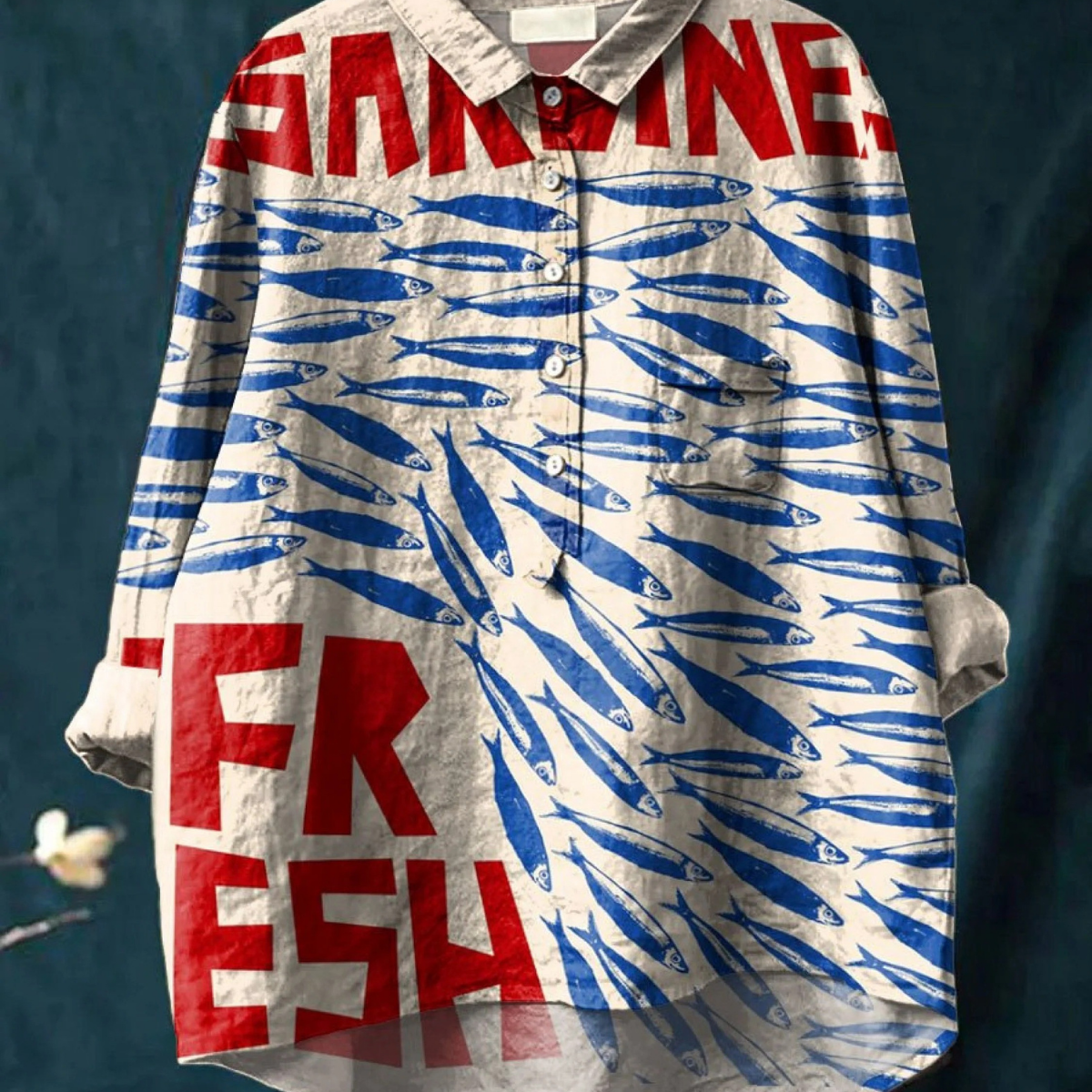 Mina | T-shirt casual da donna con pesci vintage art — 1