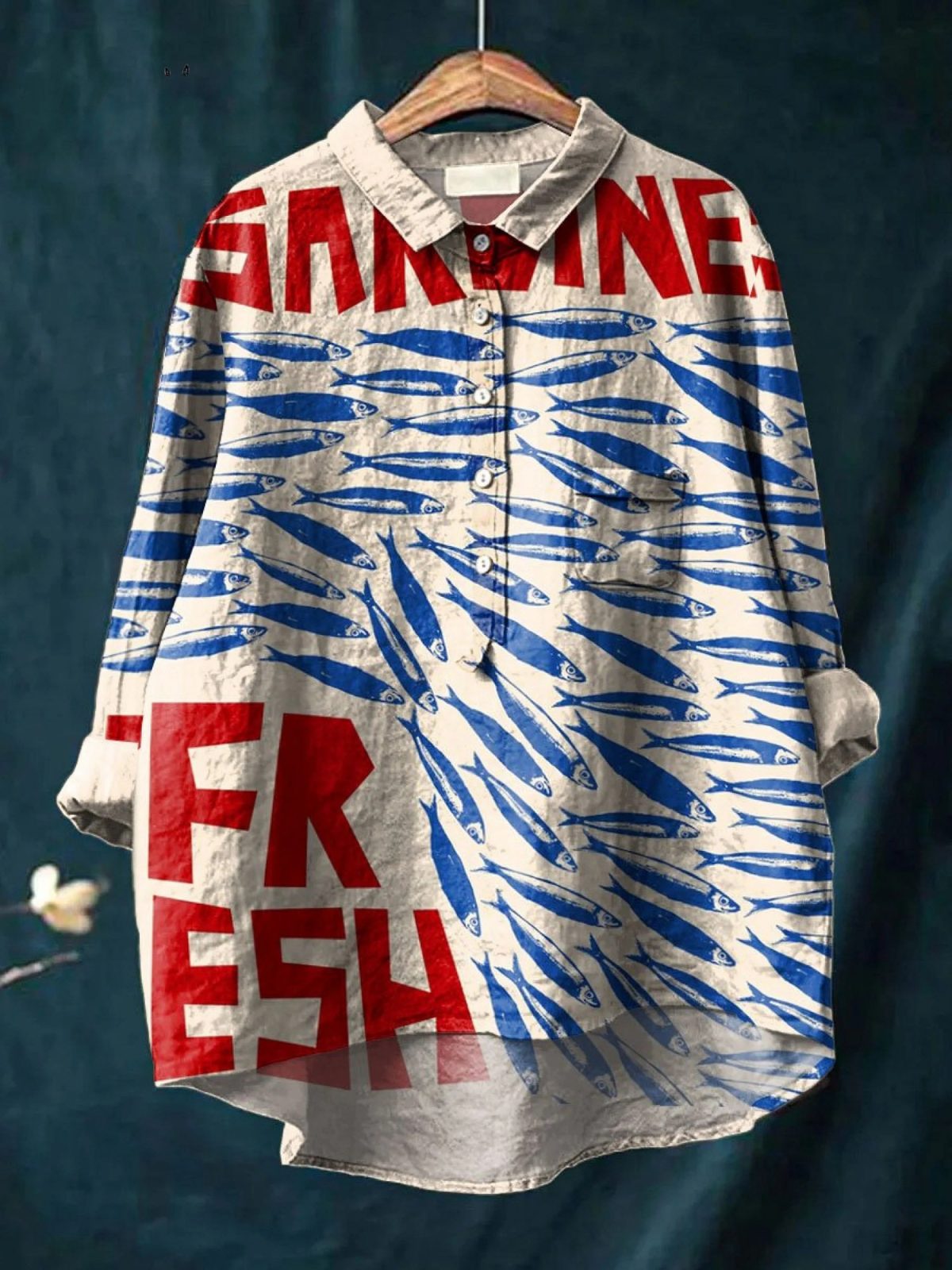 Mina | T-shirt casual da donna con pesci vintage art — 1