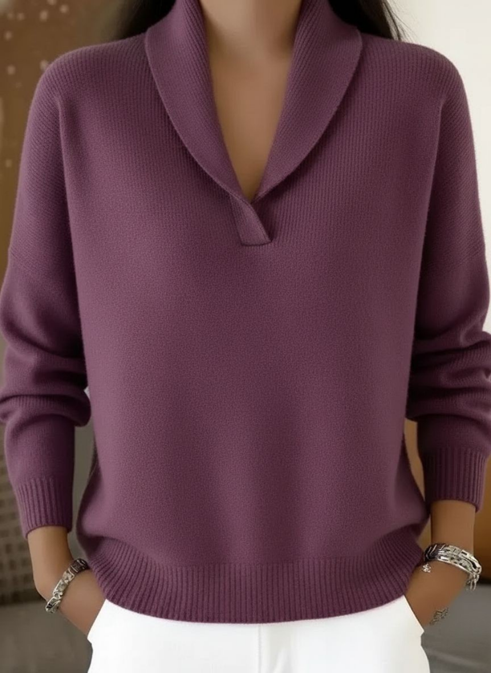 Frieda | Pullover con collo sciallato e scollo a V — 5