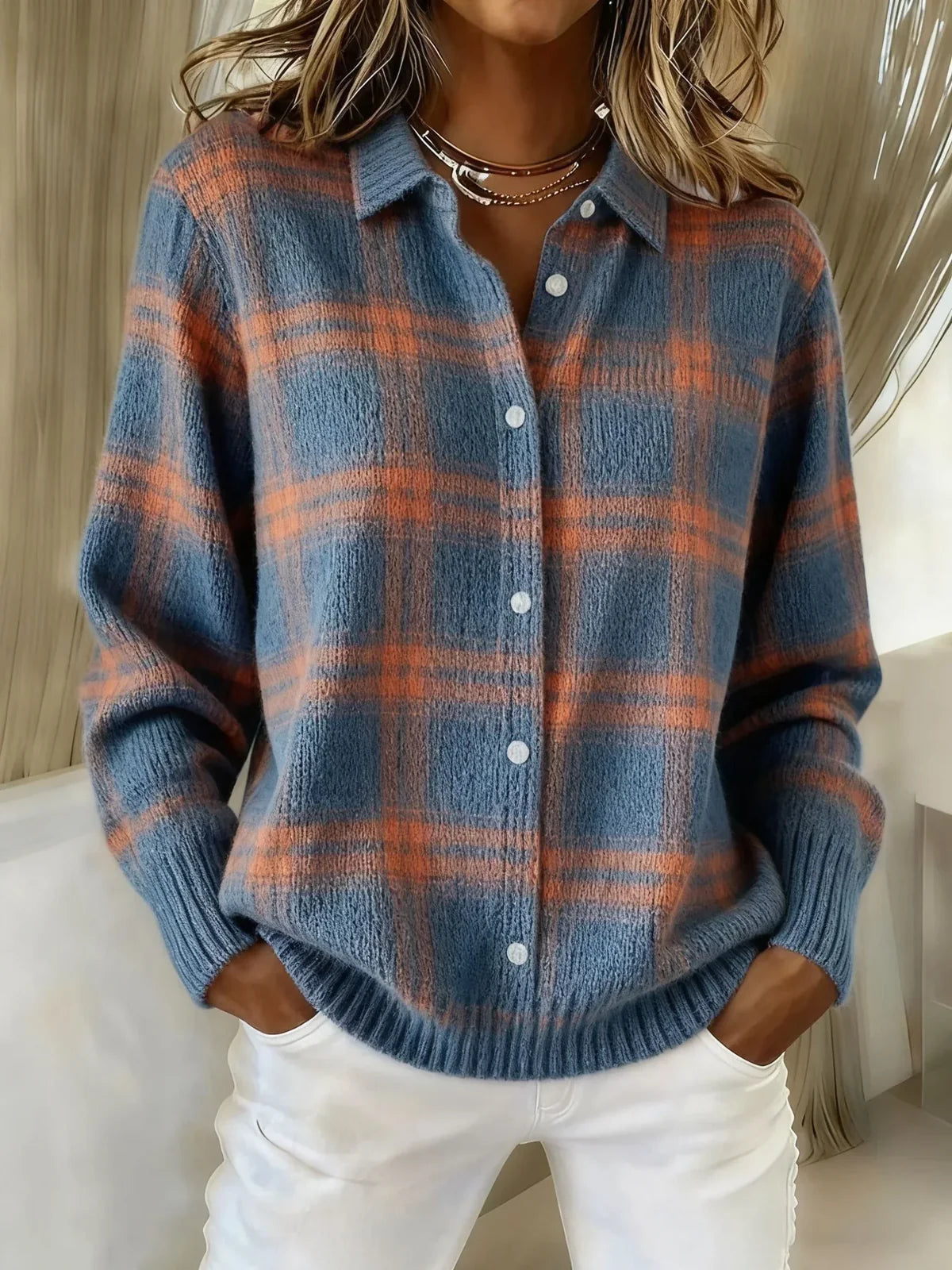 Klara | Giacca camicia in maglia a quadri — 8