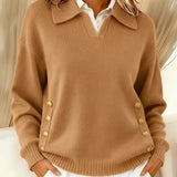 Roswitha | Pullover con colletto polo e bottoni color oro — 1