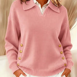 Roswitha | Pullover con colletto polo e bottoni color oro — 2