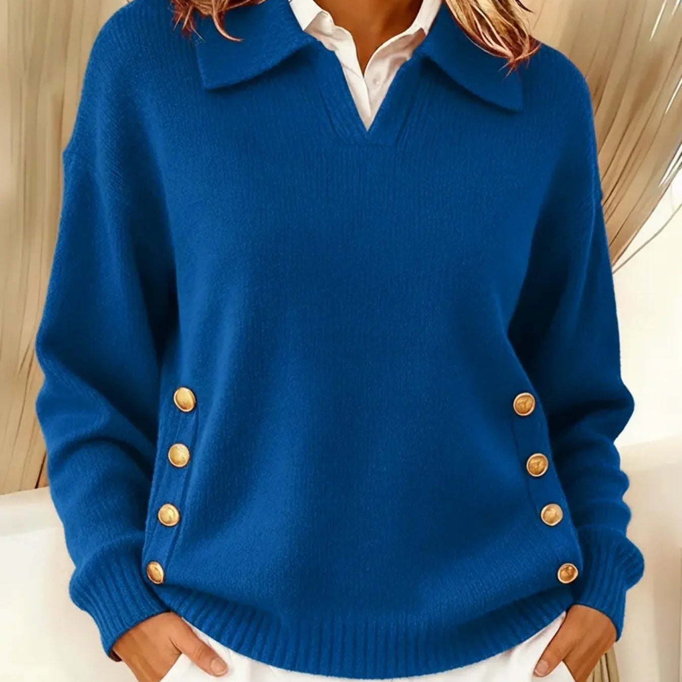 Roswitha | Pullover con colletto polo e bottoni color oro — 4