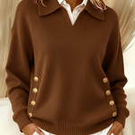 Roswitha | Pullover con colletto polo e bottoni color oro — 5