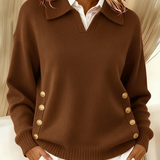Roswitha | Pullover con colletto polo e bottoni color oro — 5