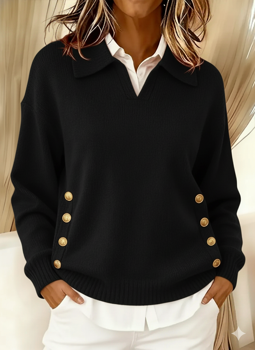 Roswitha | Pullover con colletto polo e bottoni color oro — 6