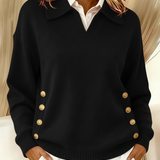 Roswitha | Pullover con colletto polo e bottoni color oro — 6