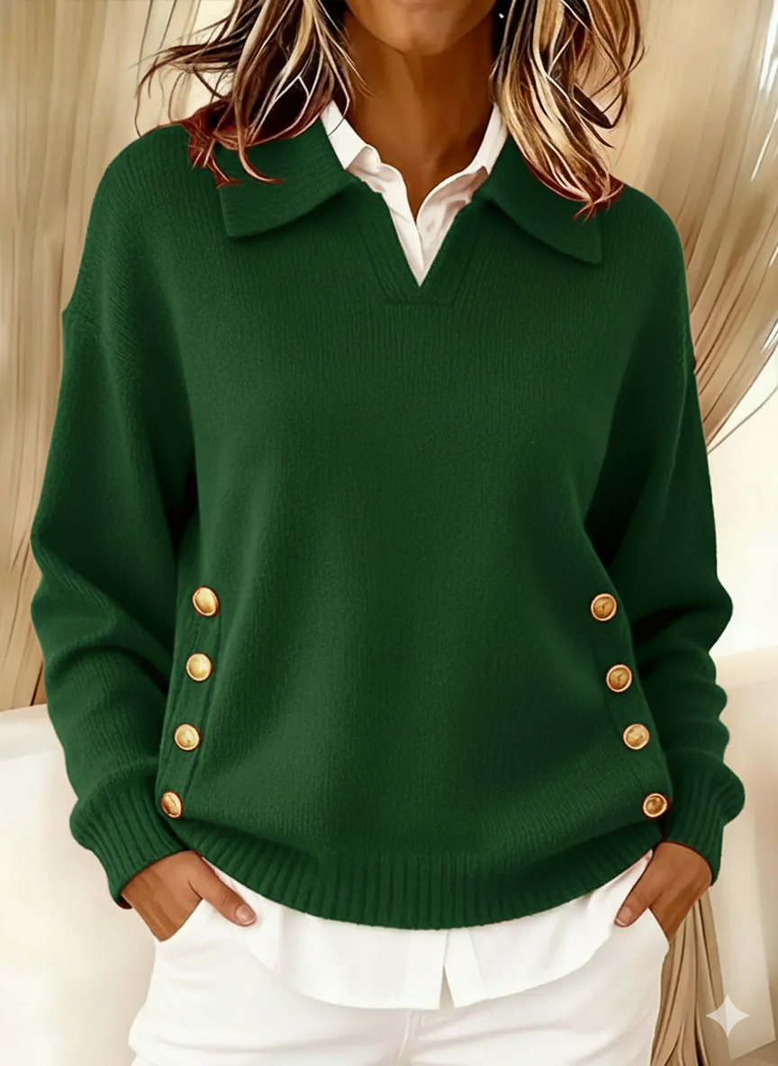 Roswitha | Pullover con colletto polo e bottoni color oro — 7