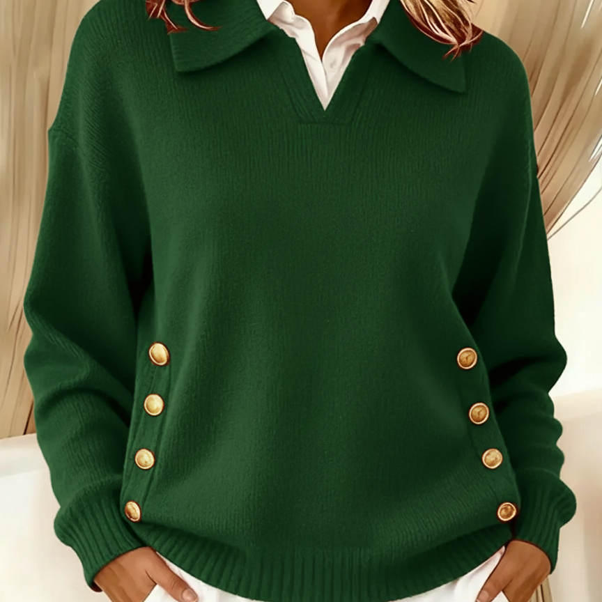 Roswitha | Pullover con colletto polo e bottoni color oro — 7