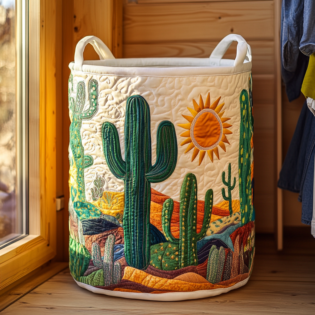 Cactus del deserto – Cesto portabiancheria trapuntato Valentina Siena