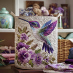 Colibrì e fiori lilla – Cesto portabiancheria trapuntato Valentina Siena