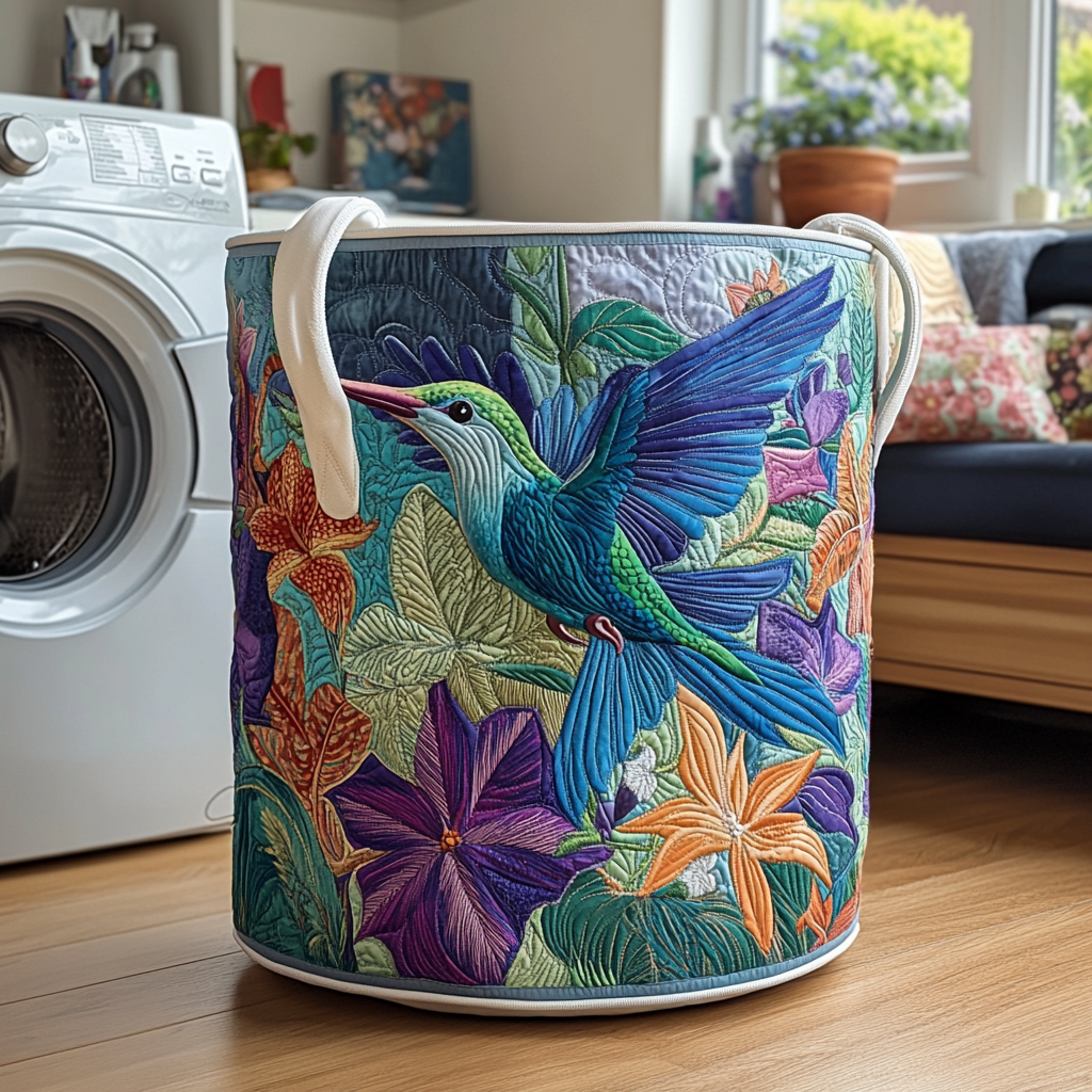 Colibrì tropicale – Cesto portabiancheria trapuntato Valentina Siena