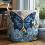 Farfalla blu e fiori – Cesto portabiancheria trapuntato Valentina Siena