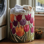 Tulipani in fiore – Cesto portabiancheria trapuntato Valentina Siena