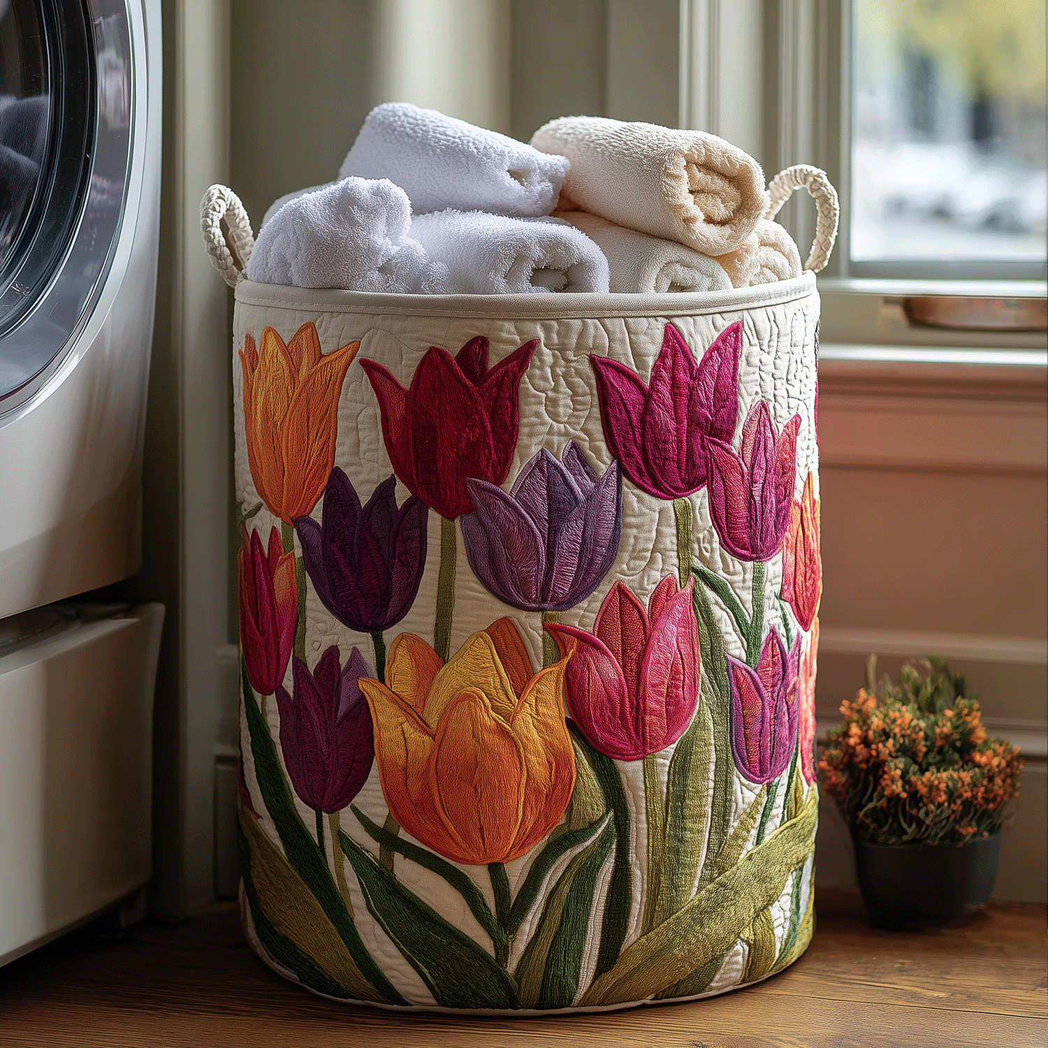 Tulipani in fiore – Cesto portabiancheria trapuntato Valentina Siena