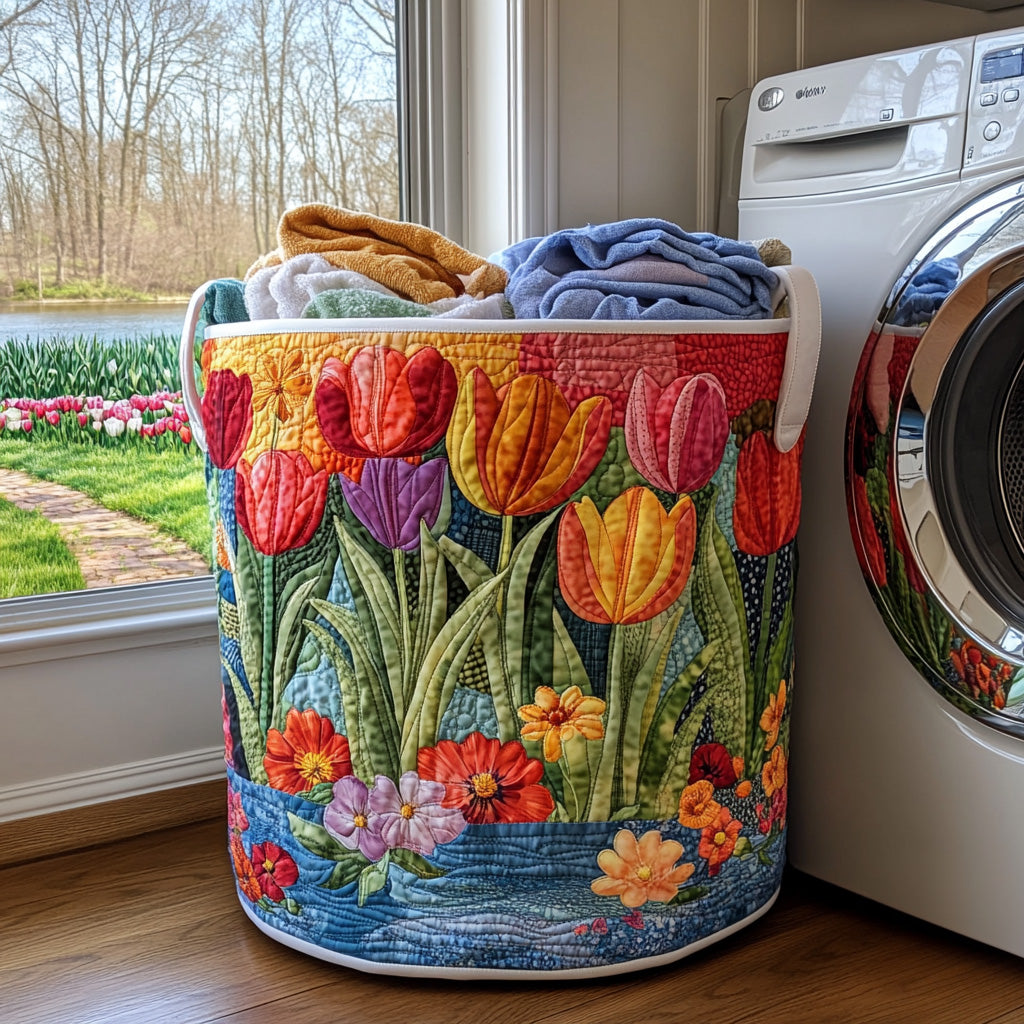 Tulipani primaverili – Cesto portabiancheria trapuntato Valentina Siena