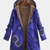 Luna | Felpa in pile blu navy con cappuccio e fantasia mandala — 1