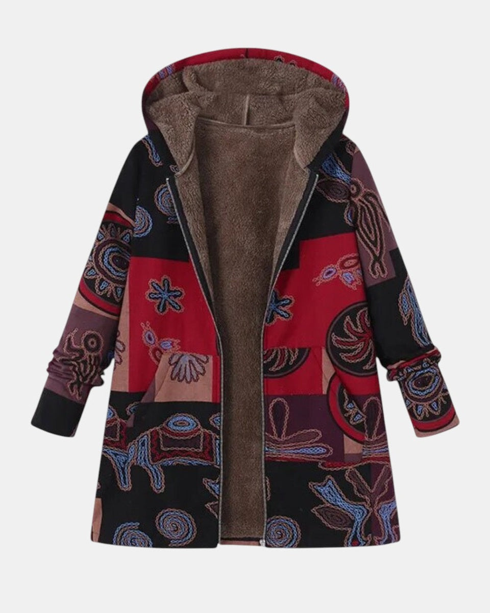 Marina | Cappotto boho patchwork con cappuccio e fantasia astratta — 1