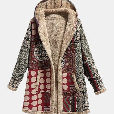 Scarlatta | Cappotto in sherpa bordeaux con fantasia geometrica — 1