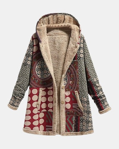 Scarlatta | Cappotto in sherpa bordeaux con fantasia geometrica — 1