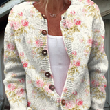 Cardigan con stampa di fiori e foglie e bottoni — 1