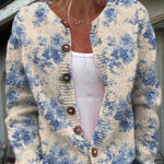 Cardigan con stampa artistica floreale e bottoni — 1