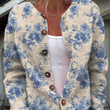Cardigan con stampa artistica floreale e bottoni — 1