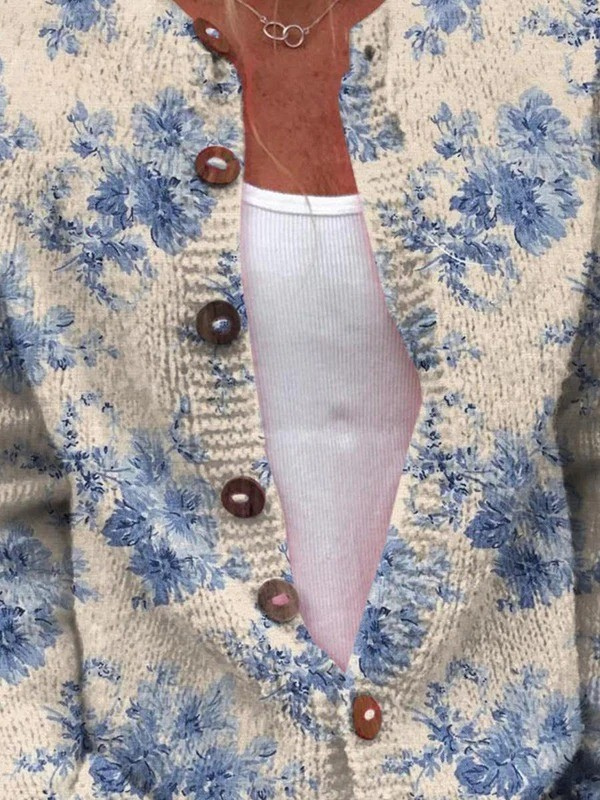 Cardigan con stampa artistica floreale e bottoni — 2
