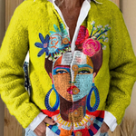Cardigan con stampa artistica ritratto dipinto e bottoni — 1