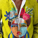 Cardigan con stampa artistica ritratto dipinto e bottoni — 2