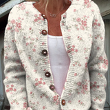 Cardigan con stampa di rose rosa e bottoni — 1